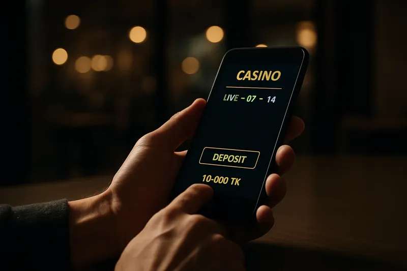 Man typing on smartphone casino app in blurred evening cafe