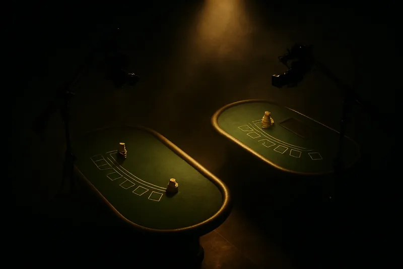 Overhead view of live casino studio with dealer tables and cameras